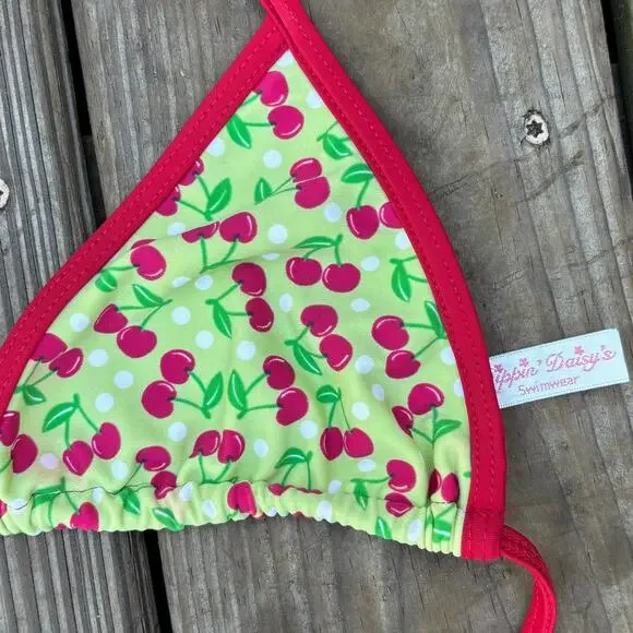 Y2k Bikini Halter Tie Top Cherries Colorful Coquette Early 2000s Swim Suit Top - Picture 4 of 6